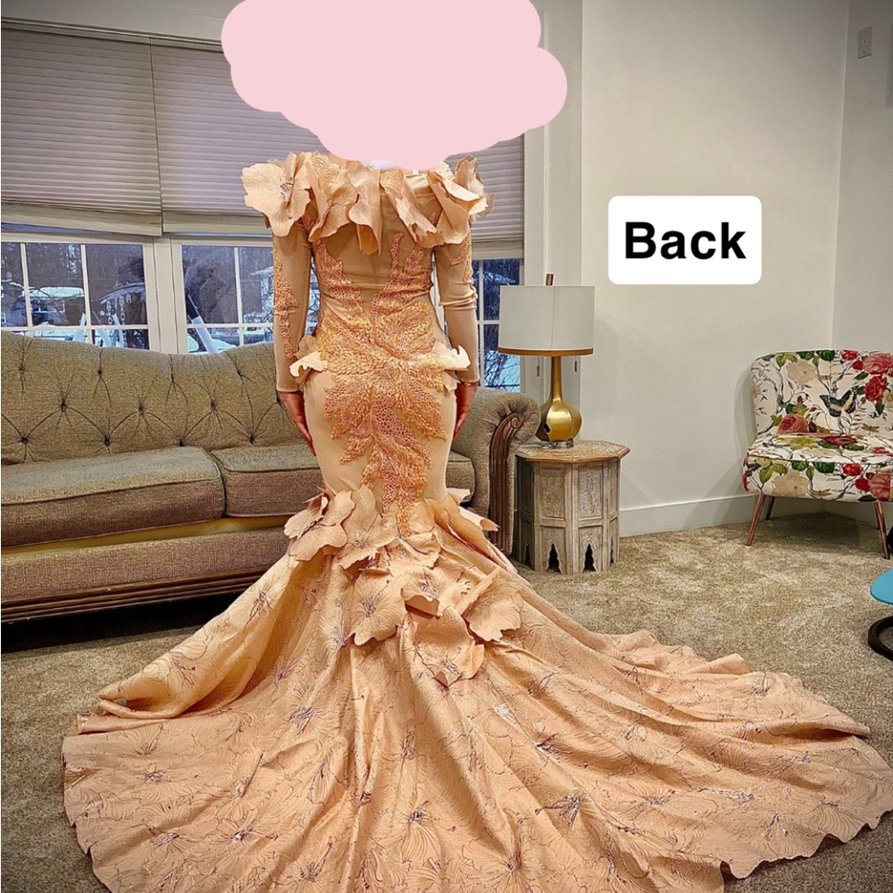 Elegant Peach Gown with Floral Details